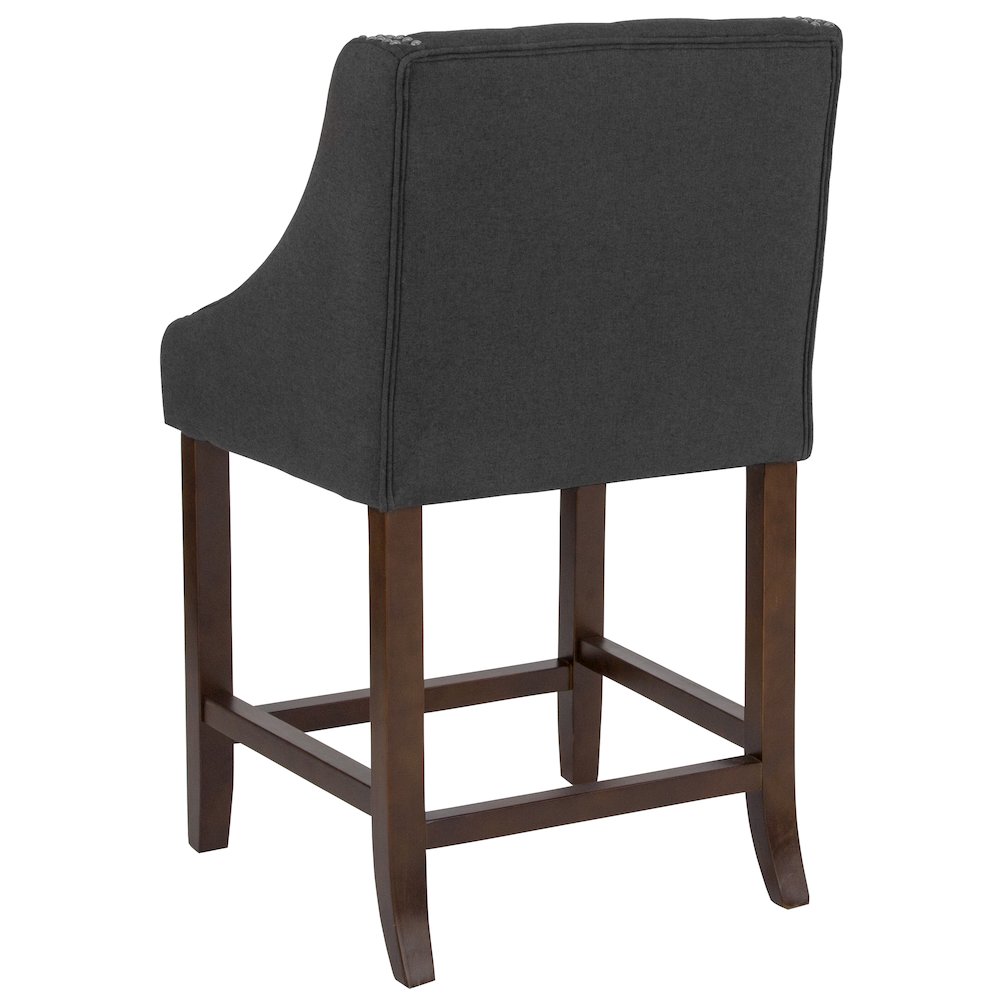 24" High Tufted Walnut Counter Height Stool in Charcoal Fabric. Picture 7