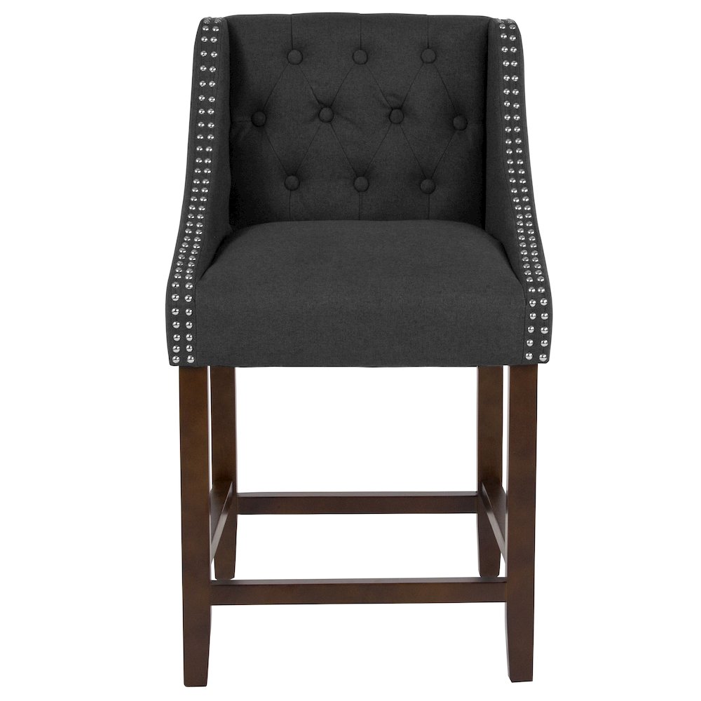 24" High Tufted Walnut Counter Height Stool in Charcoal Fabric. Picture 10