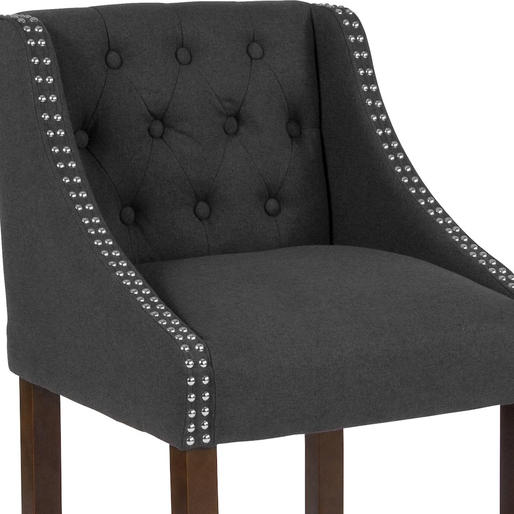 24" High Tufted Walnut Counter Height Stool in Charcoal Fabric. Picture 11