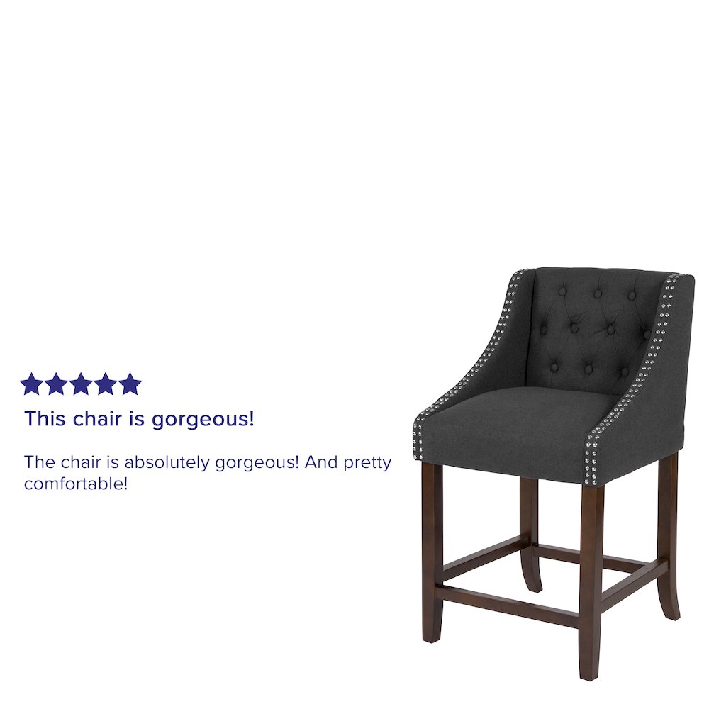 24" High Tufted Walnut Counter Height Stool in Charcoal Fabric. Picture 4