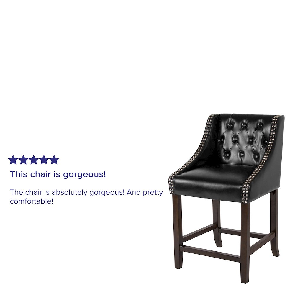 24" High Tufted Walnut Counter Height Stool with Accent Nail Trim. Picture 4