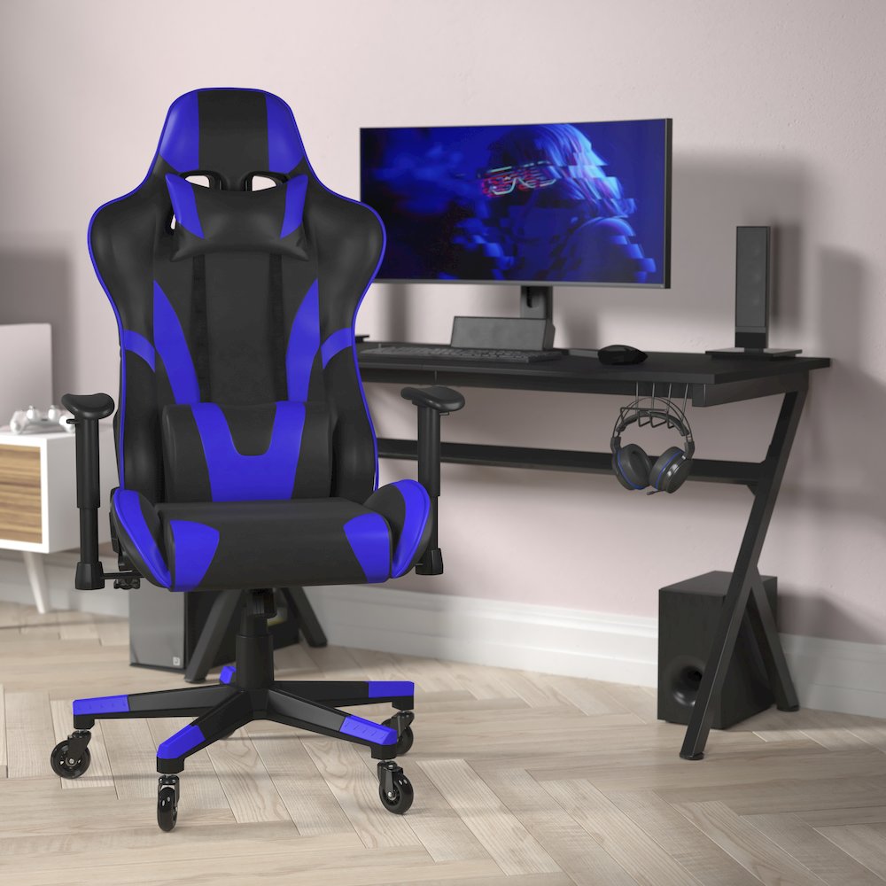X20 Gaming Chair Racing Office Computer Chair with Back in Blue. Picture 2