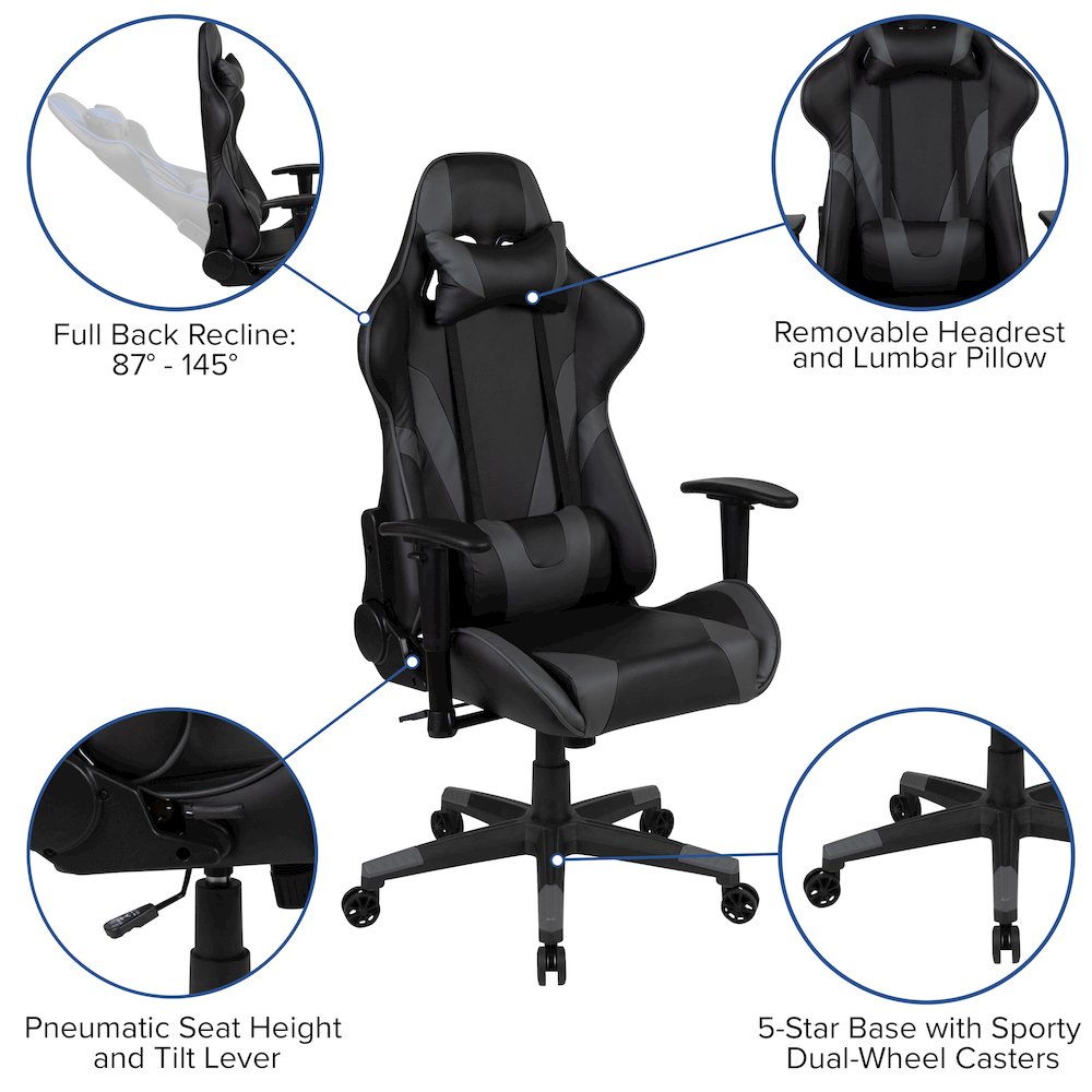 X20 Gaming Chair Racing Office Computer Swivel Chair with Back in Gray. Picture 5
