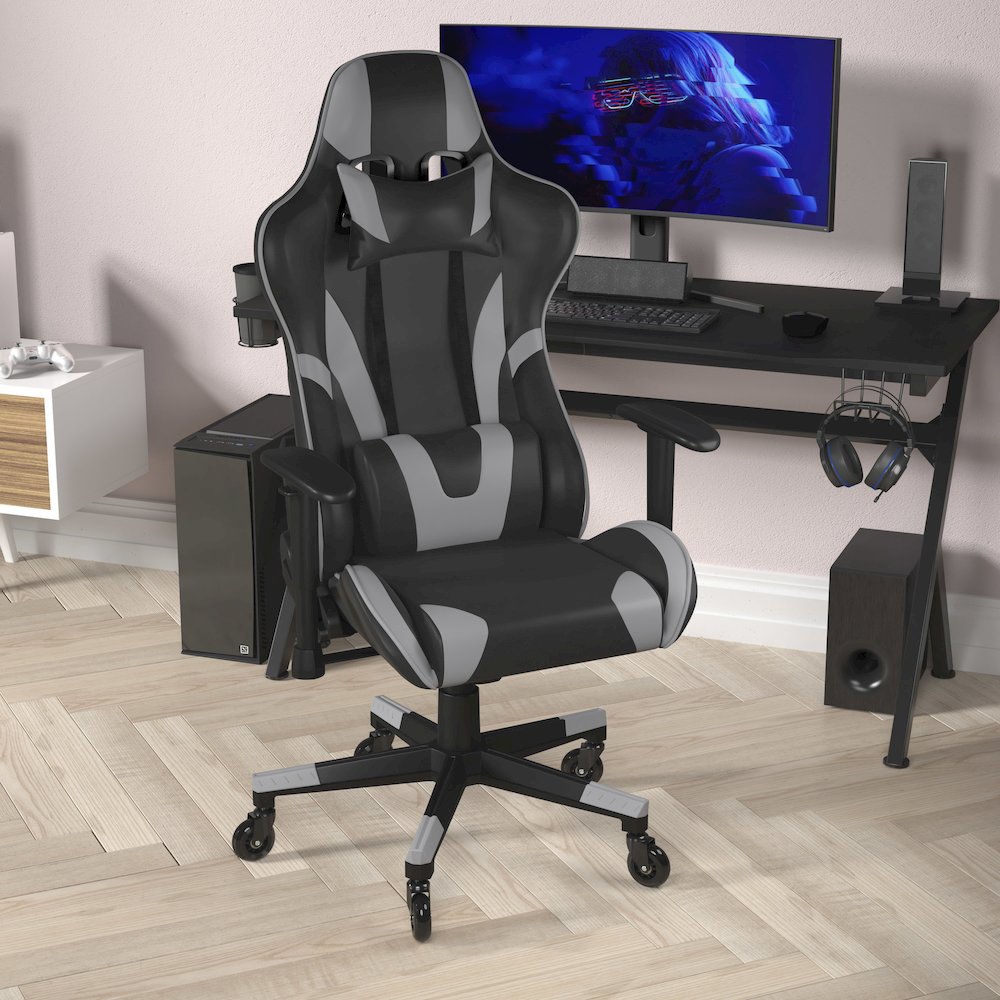 X20 Gaming Chair Racing Office Computer Chair with Back in Gray. Picture 6