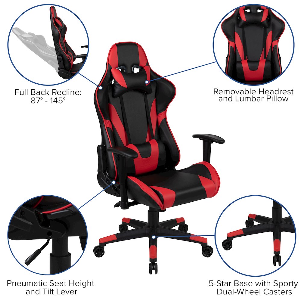 X20 Gaming Chair Racing Office Computer Swivel Chair with Fully Back in Red. Picture 5