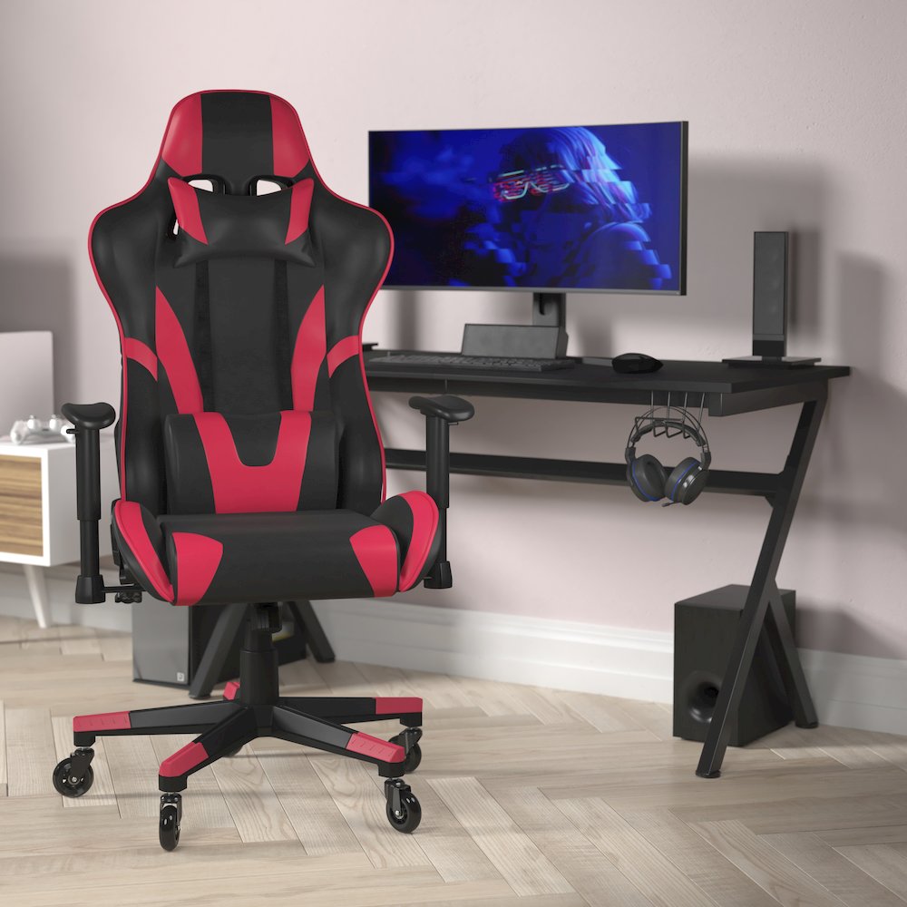 X20 Gaming Chair Racing Office Computer Chair with Back and Roller Wheels in Red. Picture 2