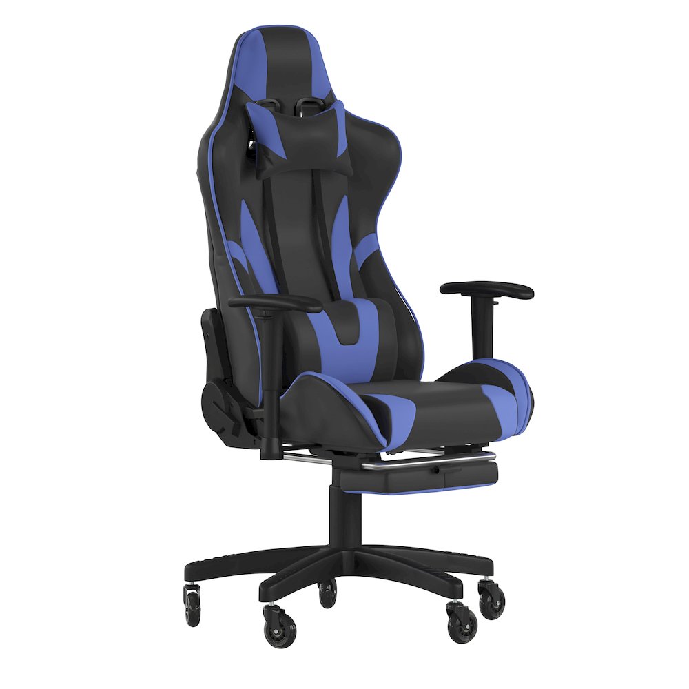 X30 Gaming Chair Racing Computer Chair with Back, Slide-Out Footrest, in Blue. Picture 1
