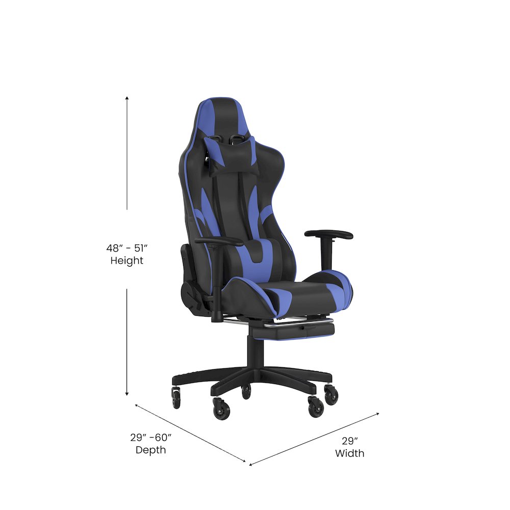 X30 Gaming Chair Racing Computer Chair with Back, Slide-Out Footrest, in Blue. Picture 5