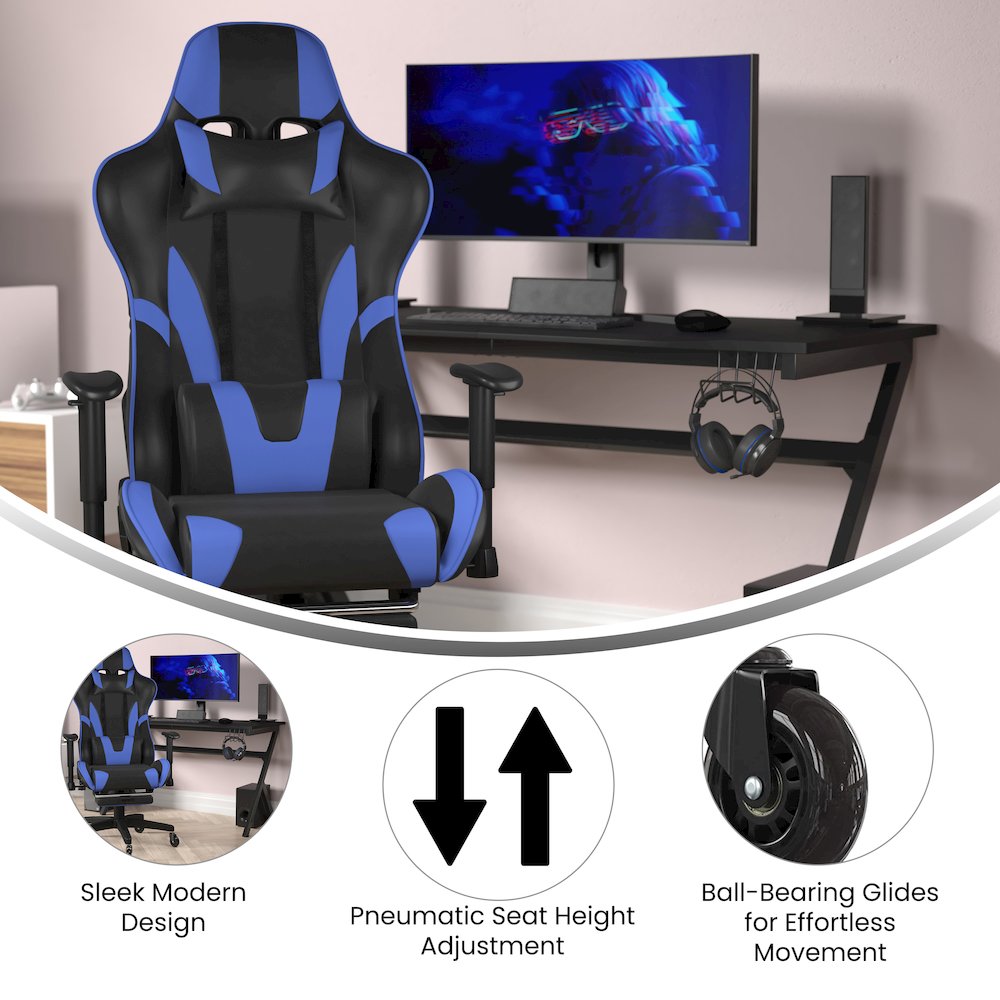 X30 Gaming Chair Racing Computer Chair with Back, Slide-Out Footrest, in Blue. Picture 4