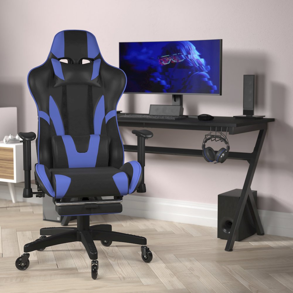 X30 Gaming Chair Racing Computer Chair with Back, Slide-Out Footrest, in Blue. Picture 2