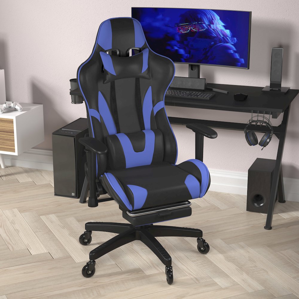X30 Gaming Chair Racing Computer Chair with Back, Slide-Out Footrest, in Blue. Picture 6