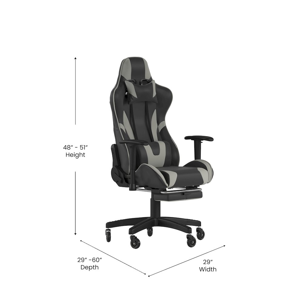 X30 Gaming Chair Racing Computer Chair with Back, Slide-Out Footrest, in Gray. Picture 5