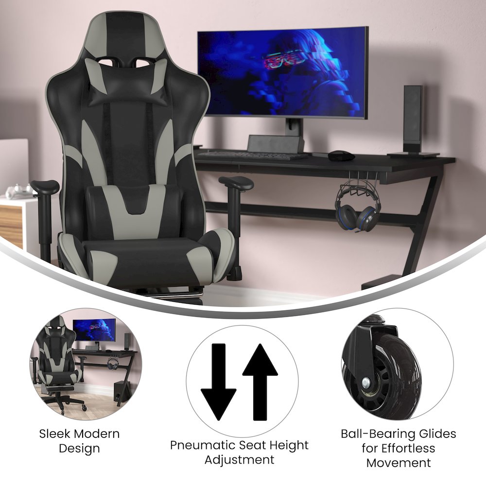 X30 Gaming Chair Racing Computer Chair with Back, Slide-Out Footrest, in Gray. Picture 4