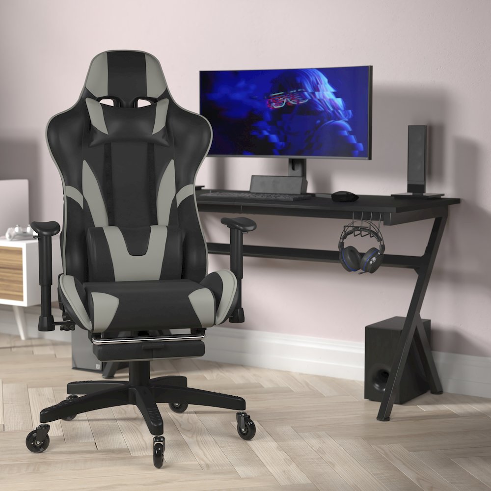 X30 Gaming Chair Racing Computer Chair with Back, Slide-Out Footrest, in Gray. Picture 2