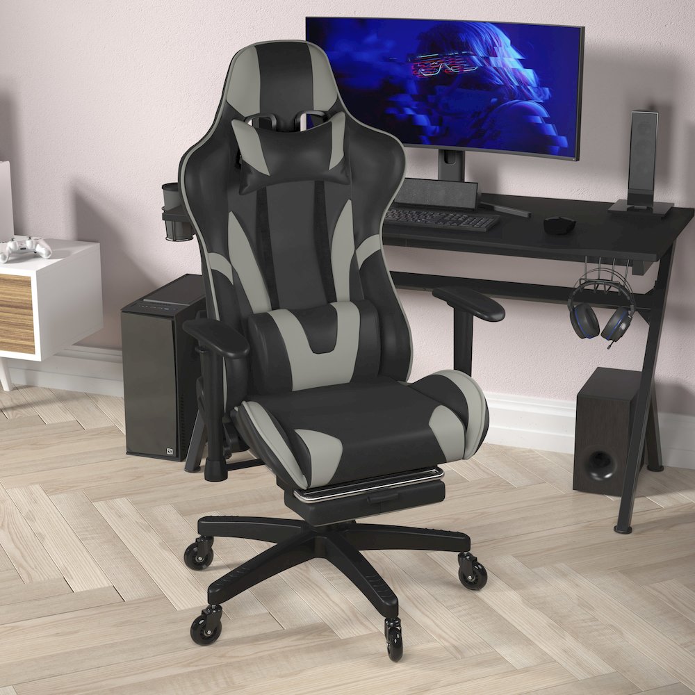 X30 Gaming Chair Racing Computer Chair with Back, Slide-Out Footrest, in Gray. Picture 6