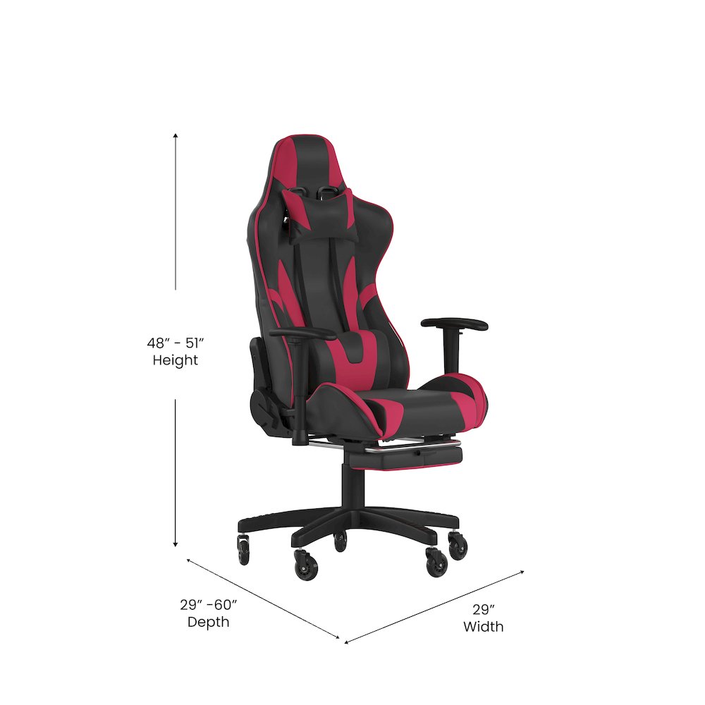 X30 Gaming Chair Racing Computer Chair with Back, Slide-Out Footrest, in Red. Picture 5