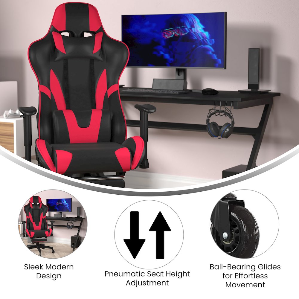 X30 Gaming Chair Racing Computer Chair with Back, Slide-Out Footrest, in Red. Picture 4