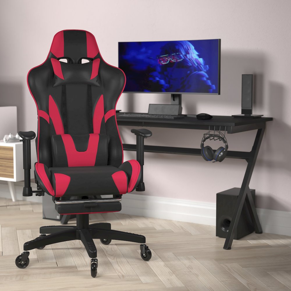 X30 Gaming Chair Racing Computer Chair with Back, Slide-Out Footrest, in Red. Picture 2