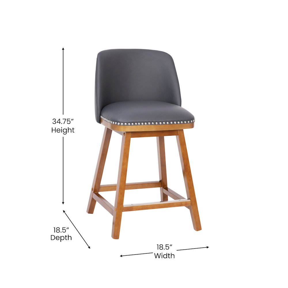Set of 2 24 Inch Upholstered Counter Stools with Silver Nailhead Trim, Gray. Picture 6