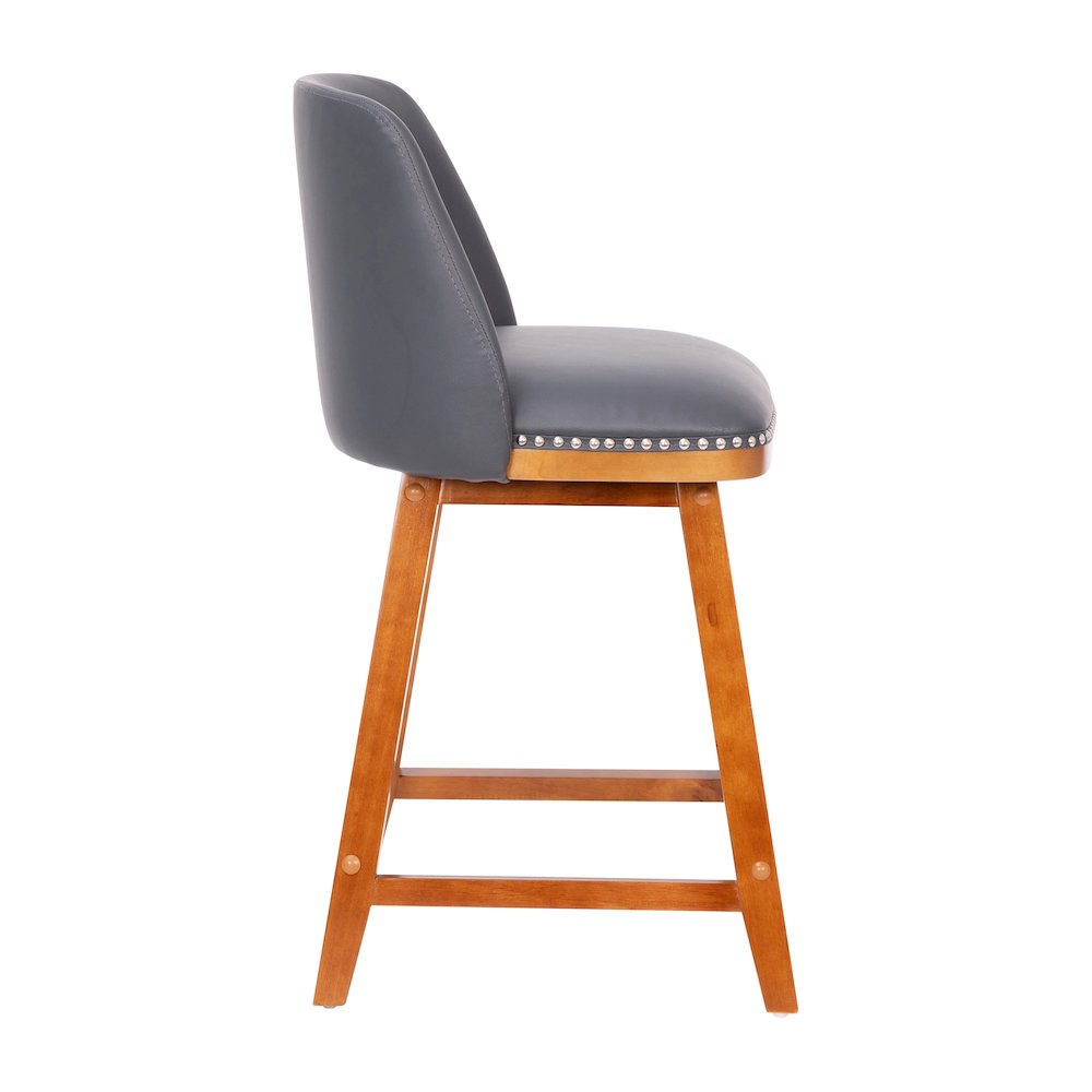 Set of 2 24 Inch Upholstered Counter Stools with Silver Nailhead Trim, Gray. Picture 11