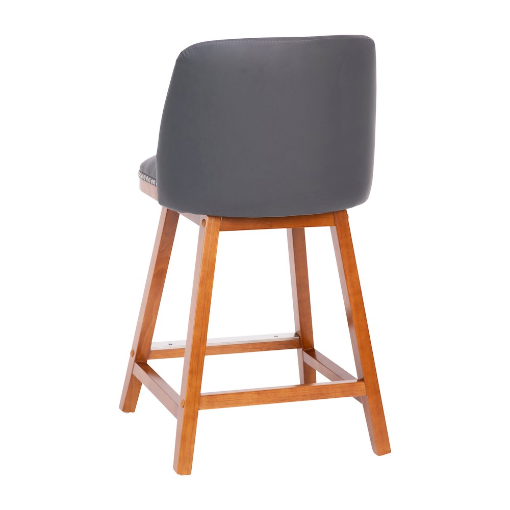 Set of 2 24 Inch Upholstered Counter Stools with Silver Nailhead Trim, Gray. Picture 9