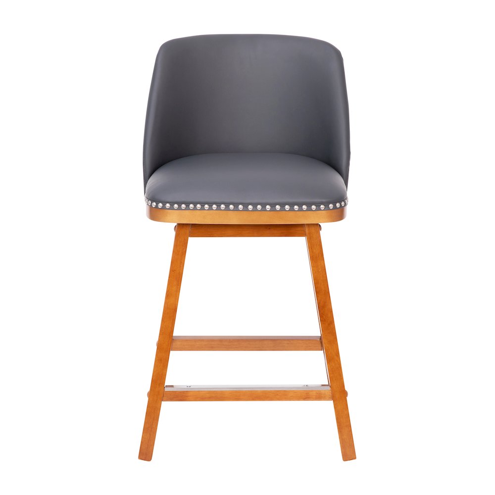 Set of 2 24 Inch Upholstered Counter Stools with Silver Nailhead Trim, Gray. Picture 12