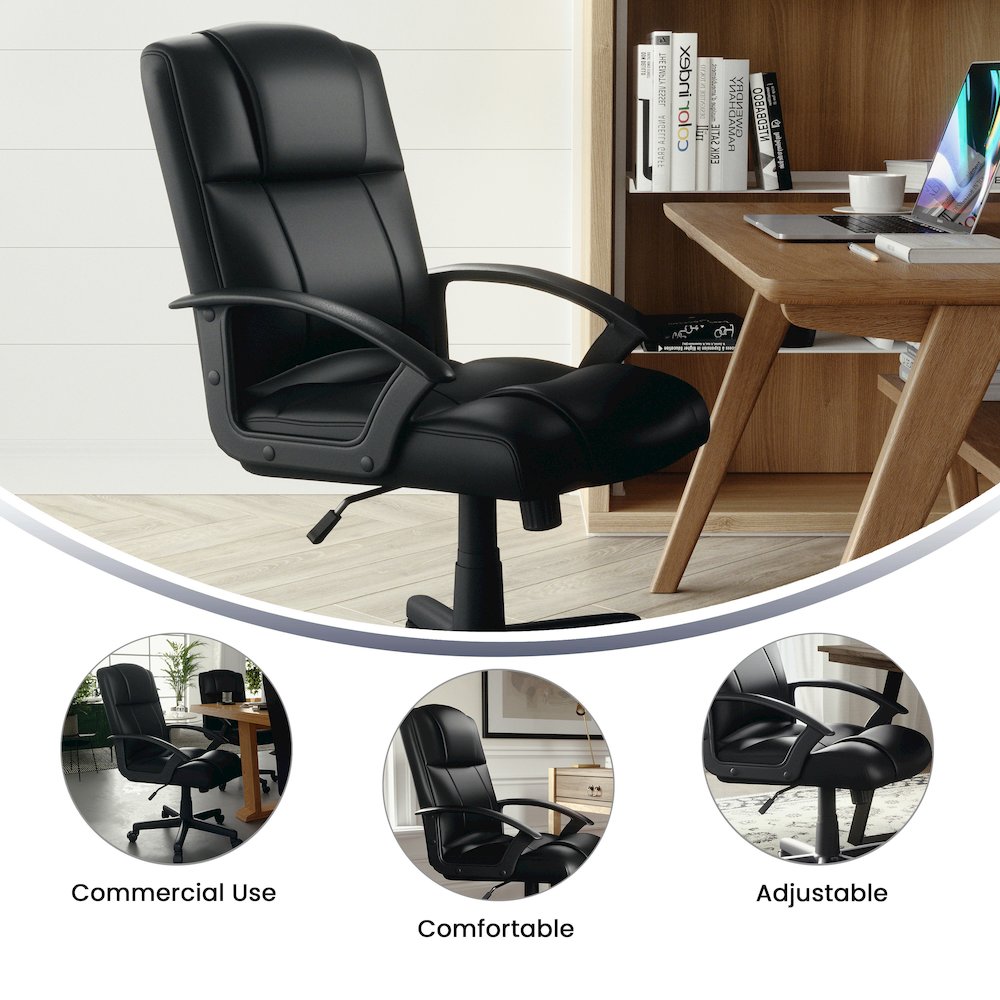 Flash Fundamentals Mid-Back Black LeatherSoft-Padded Task Office Chair with Arms. Picture 6