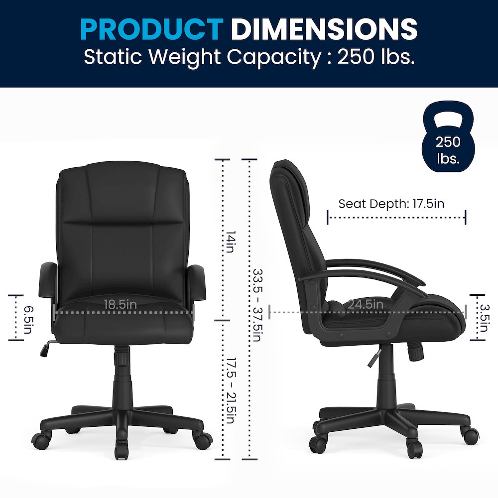 Flash Fundamentals Mid-Back Black LeatherSoft-Padded Task Office Chair with Arms. Picture 8