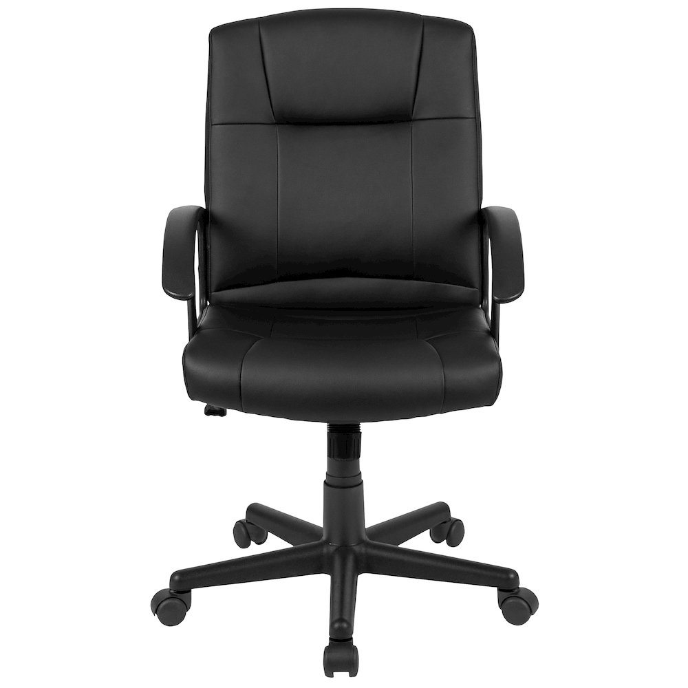 Flash Fundamentals Mid-Back Black LeatherSoft-Padded Task Office Chair with Arms. Picture 15