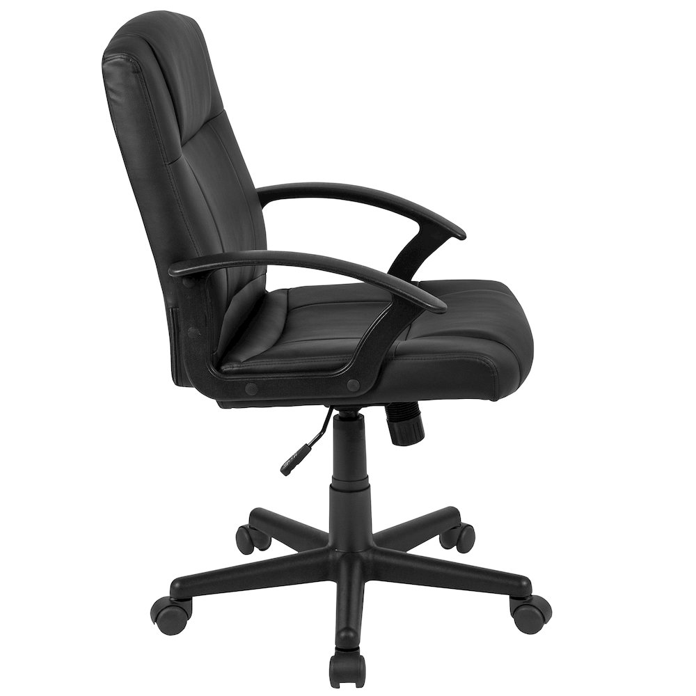 Flash Fundamentals Mid-Back Black LeatherSoft-Padded Task Office Chair with Arms. Picture 14