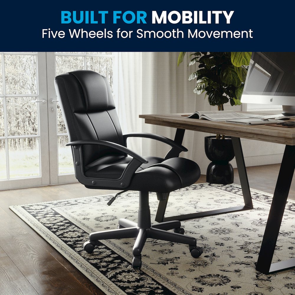 Flash Fundamentals Mid-Back Black LeatherSoft-Padded Task Office Chair with Arms. Picture 9