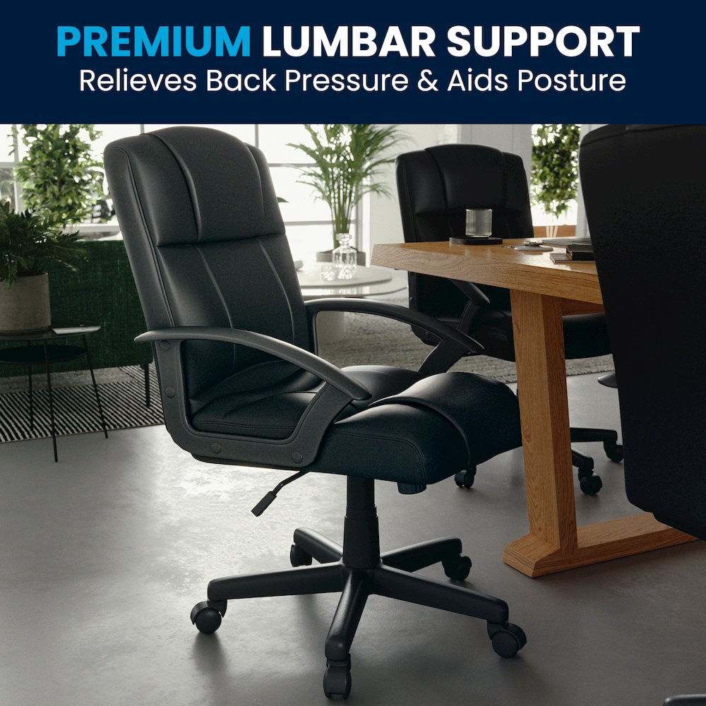 Flash Fundamentals Mid-Back Black LeatherSoft-Padded Task Office Chair with Arms. Picture 11