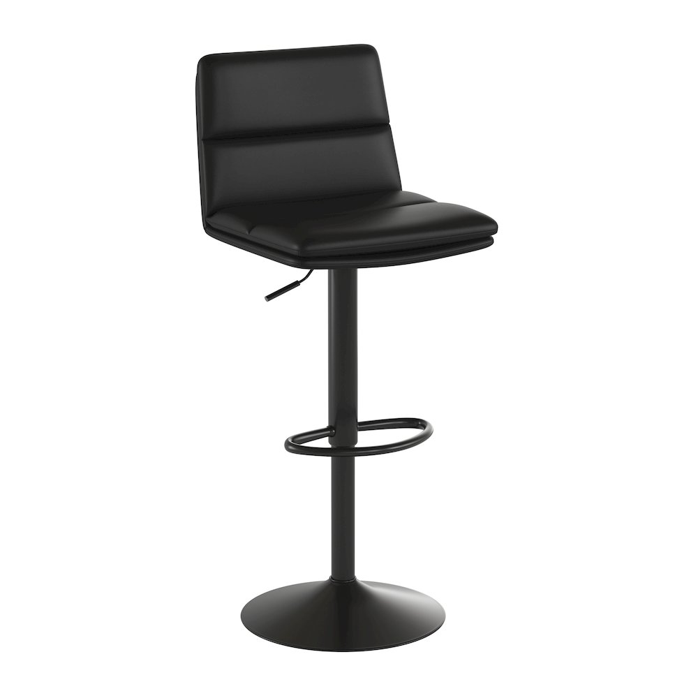 Mid-Back Adjustable Height Channel Stitched Barstools, Set of 2, Black. Picture 1
