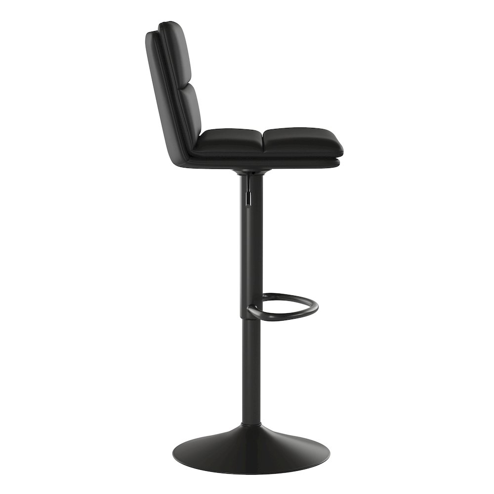 Mid-Back Adjustable Height Channel Stitched Barstools, Set of 2, Black. Picture 9