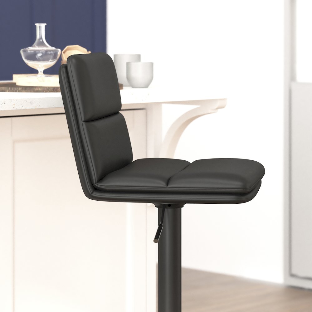 Mid-Back Adjustable Height Channel Stitched Barstools, Set of 2, Black. Picture 7