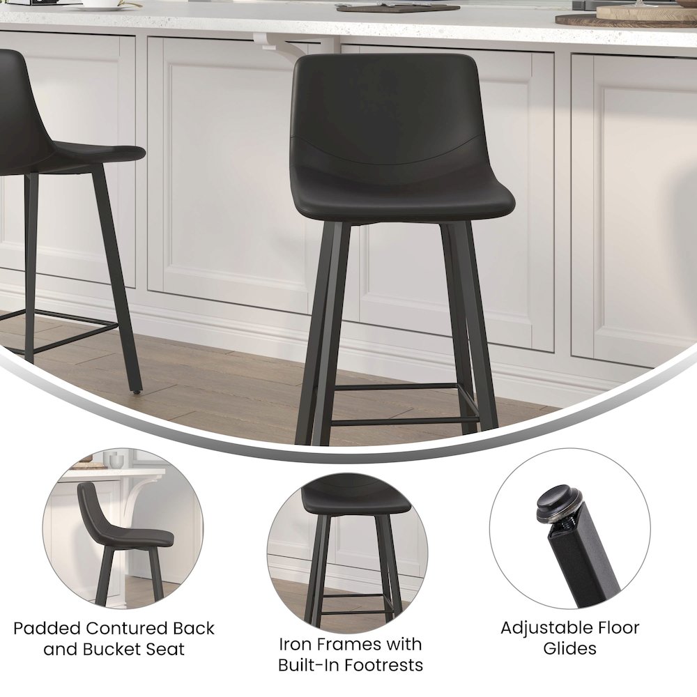 Armless 24 Inch Counter Height Stools with Footrests in Black, Set of 2. Picture 5