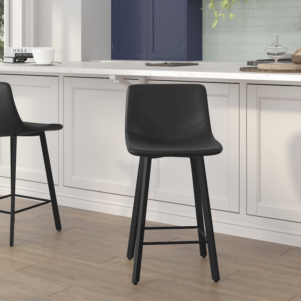 Armless 24 Inch Counter Height Stools with Footrests in Black, Set of 2. Picture 2