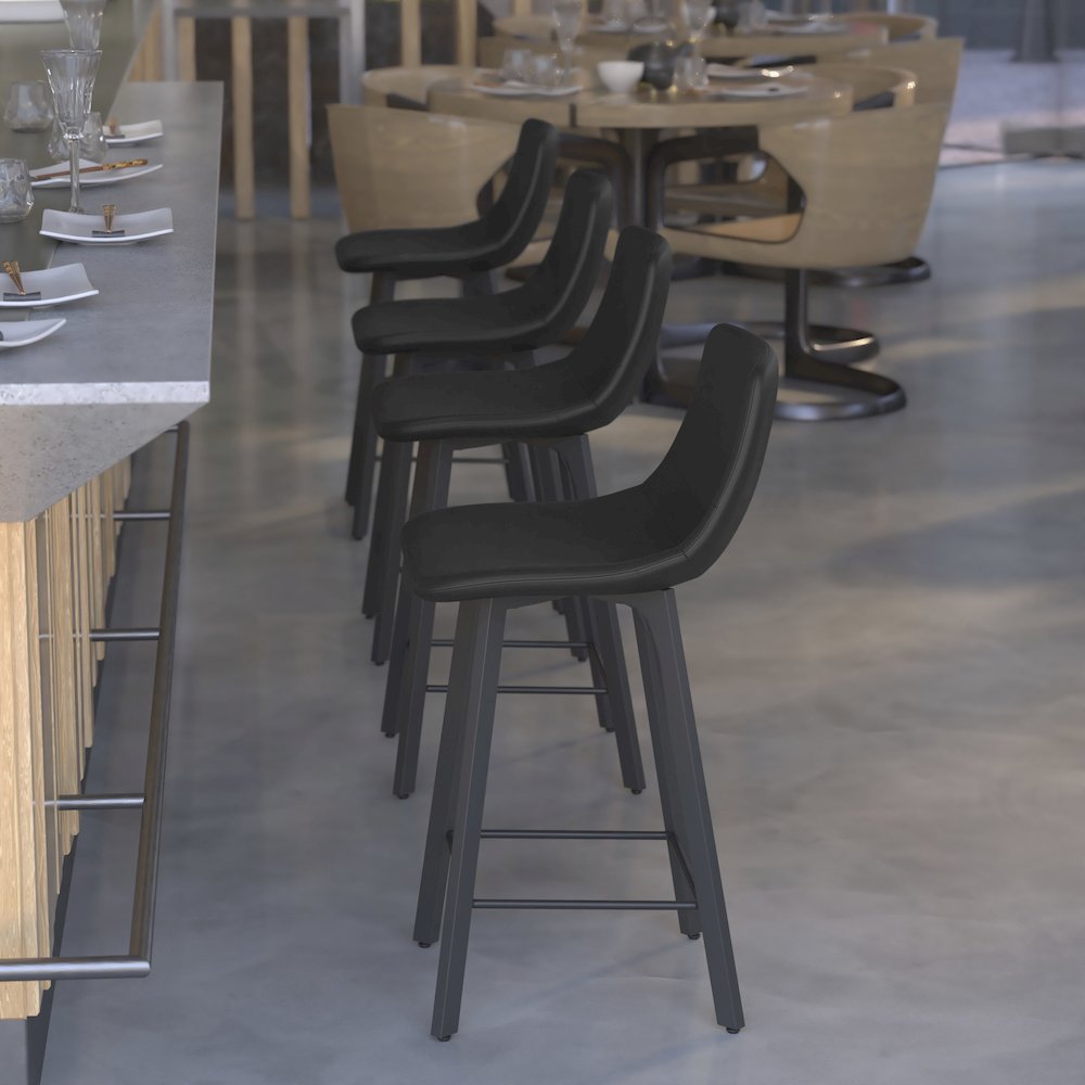 Armless 24 Inch Counter Height Stools with Footrests in Black, Set of 2. Picture 7