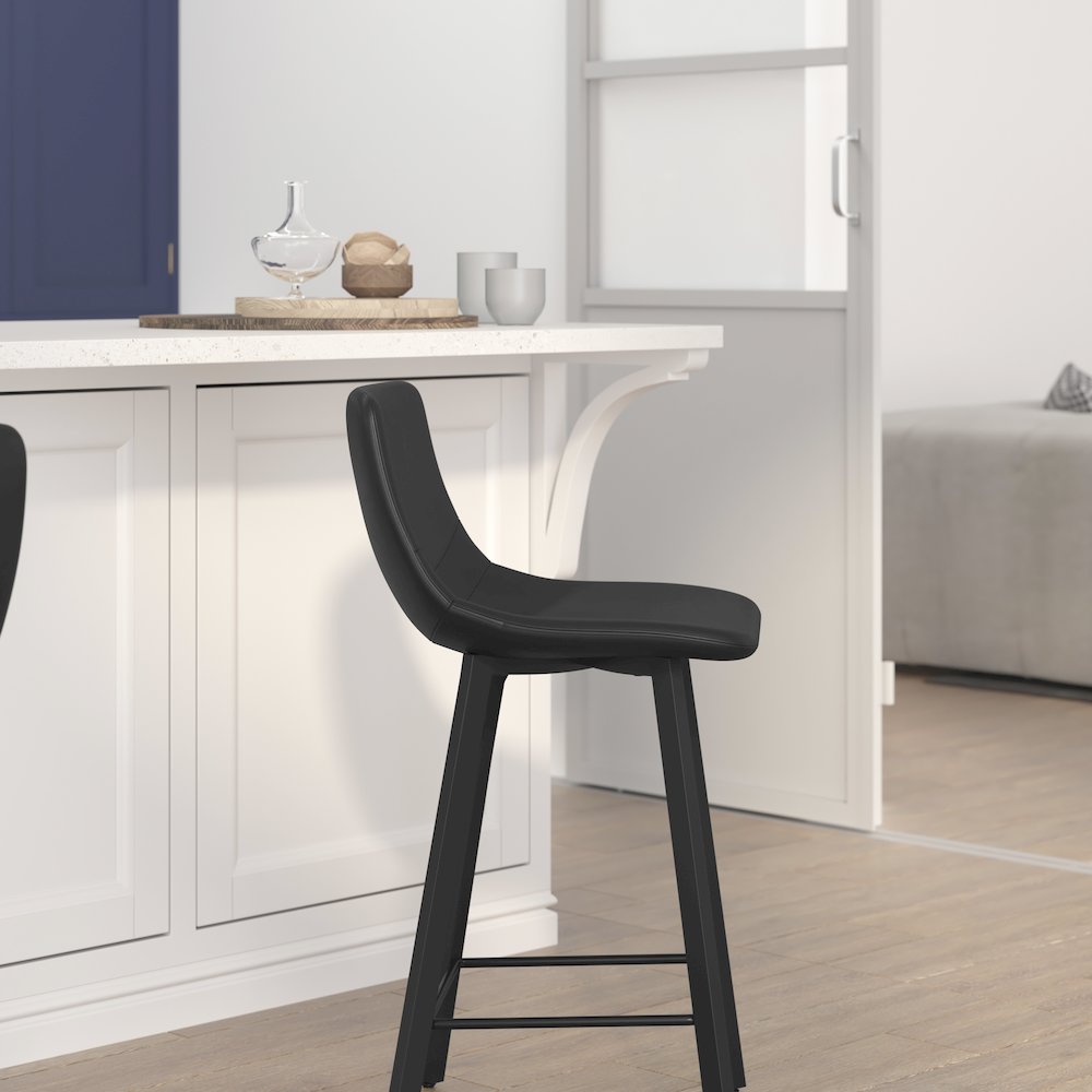 Armless 24 Inch Counter Height Stools with Footrests in Black, Set of 2. Picture 8