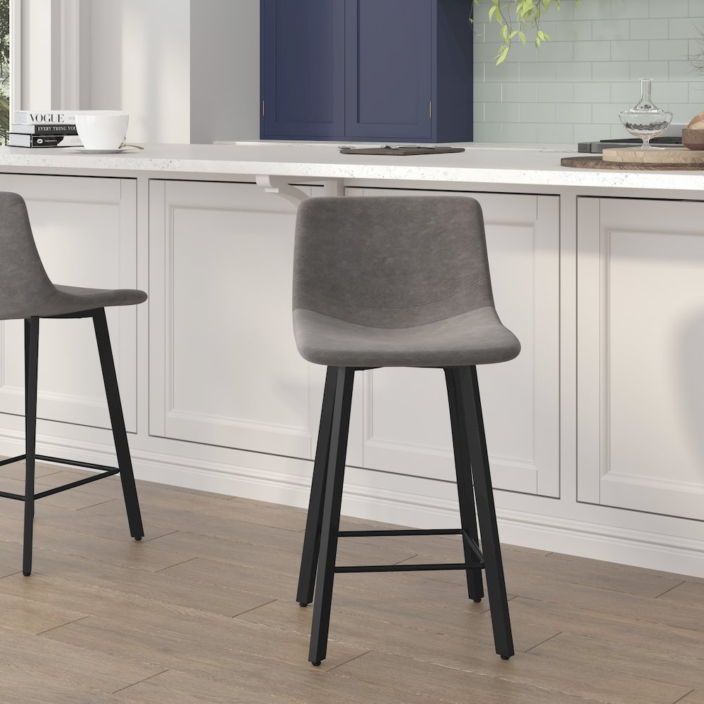 Armless 24 Inch Counter Height Stools with Footrests in Gray, Set of 2. Picture 2