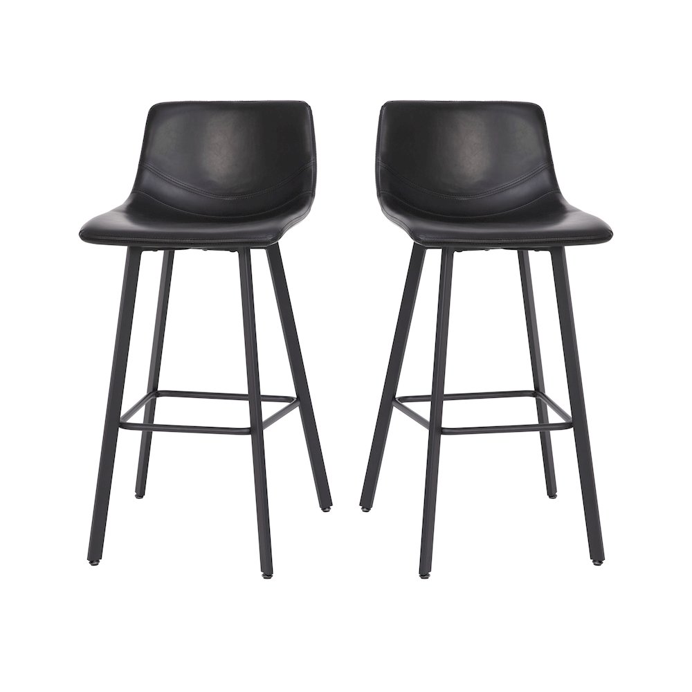 Armless 30 Inch Bar Height Barstools with Footrests in Black, Set of 2. Picture 3
