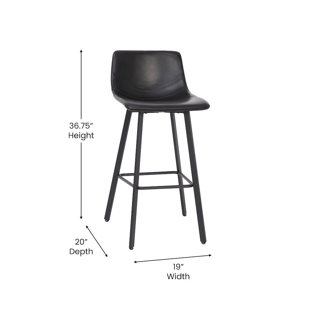 Armless 30 Inch Bar Height Barstools with Footrests in Black, Set of 2. Picture 6
