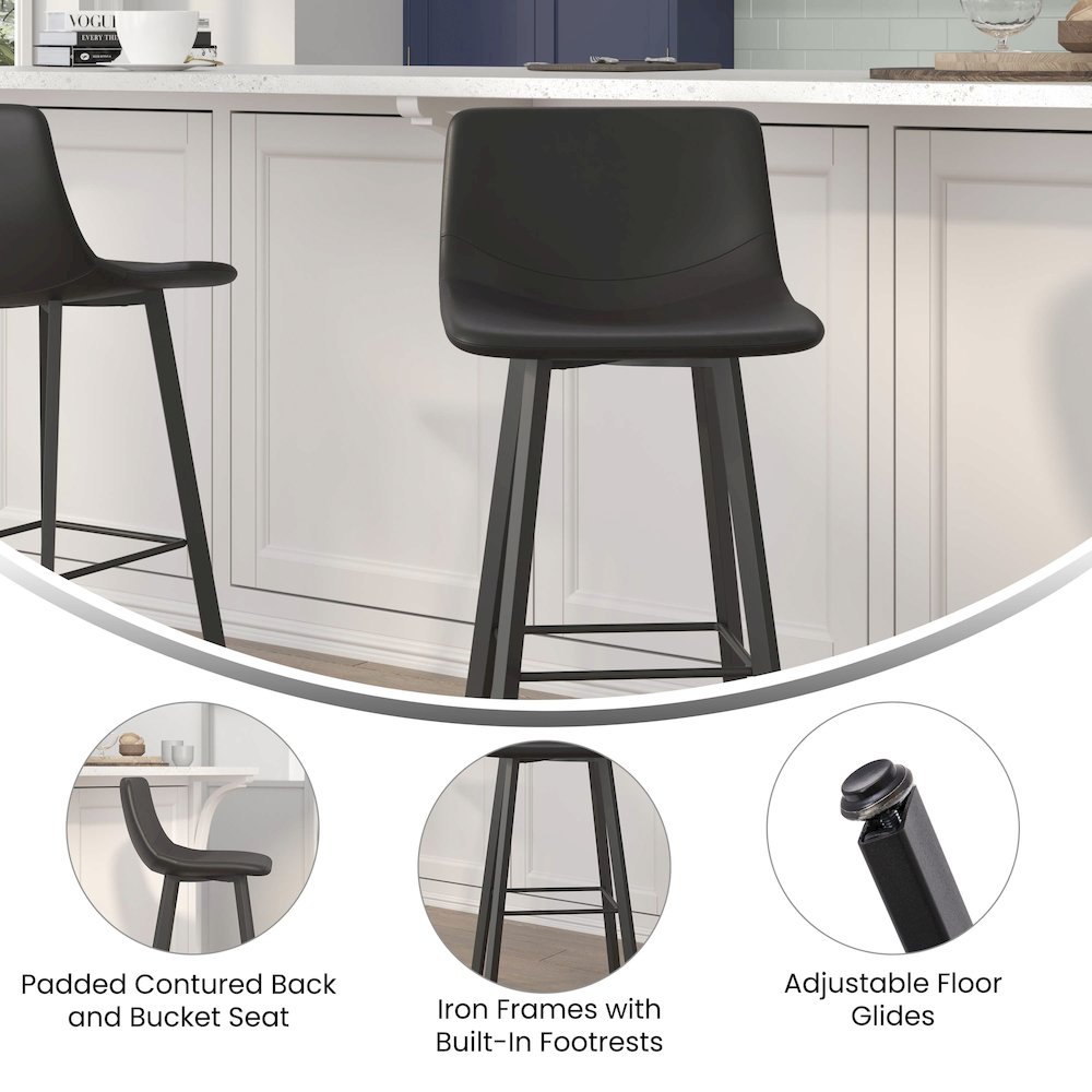 Armless 30 Inch Bar Height Barstools with Footrests in Black, Set of 2. Picture 5