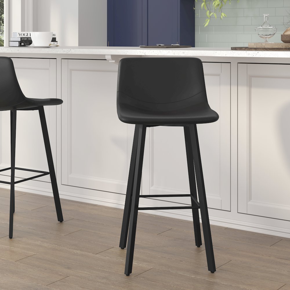 Armless 30 Inch Bar Height Barstools with Footrests in Black, Set of 2. Picture 2