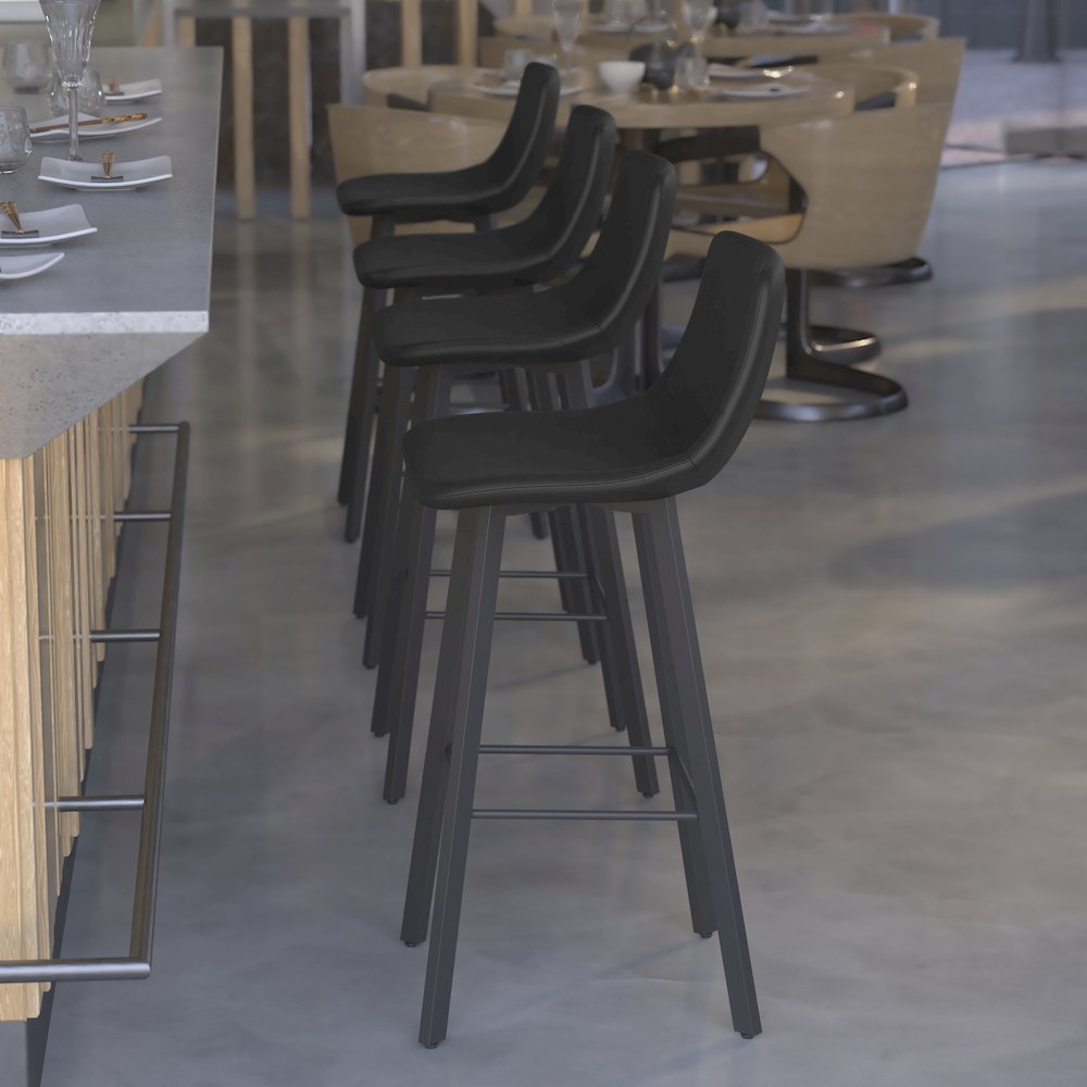 Armless 30 Inch Bar Height Barstools with Footrests in Black, Set of 2. Picture 7