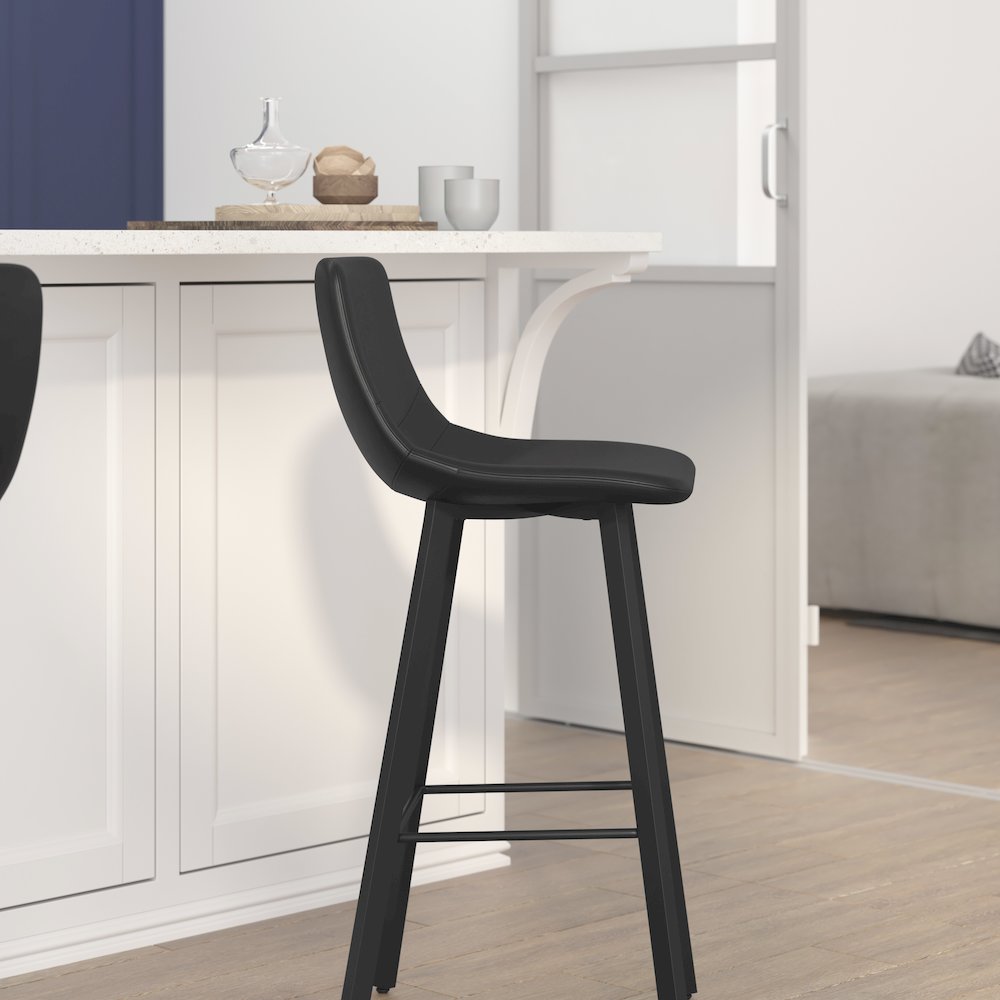 Armless 30 Inch Bar Height Barstools with Footrests in Black, Set of 2. Picture 8