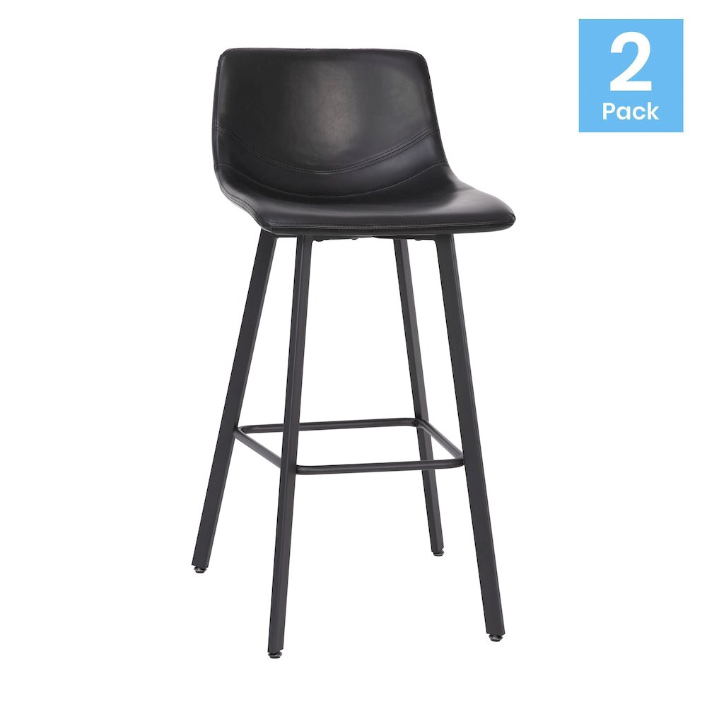 Armless 30 Inch Bar Height Barstools with Footrests in Black, Set of 2. Picture 1