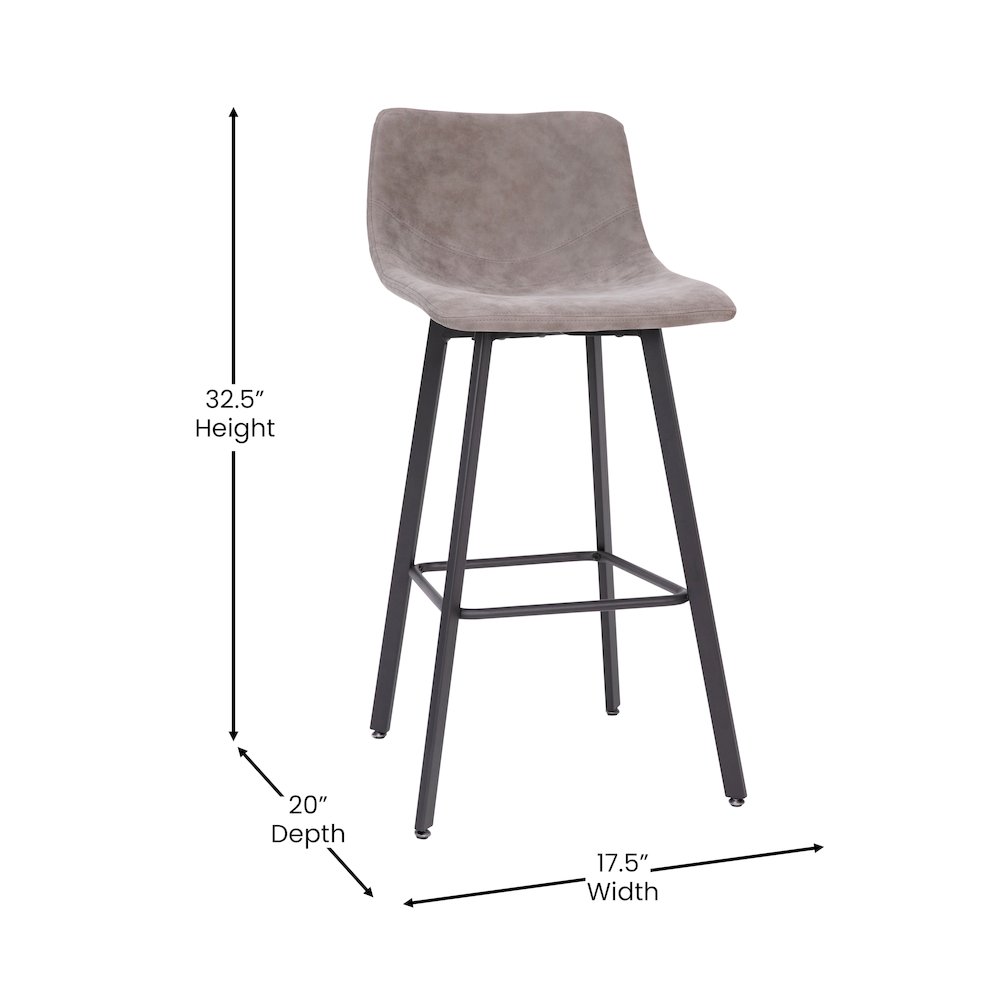 Armless 30 Inch Bar Height Barstools with Footrests in Gray, Set of 2. Picture 5