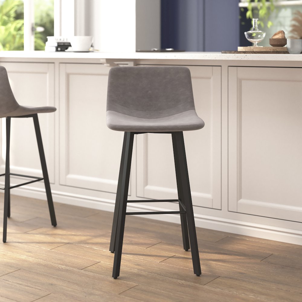 Armless 30 Inch Bar Height Barstools with Footrests in Gray, Set of 2. Picture 2