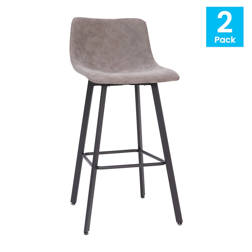 Armless 30 Inch Bar Height Barstools with Footrests in Gray, Set of 2. Picture 1
